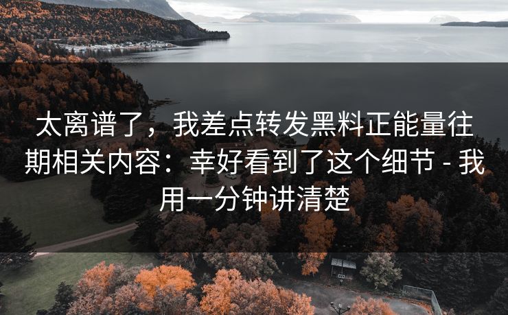 太离谱了，我差点转发黑料正能量往期相关内容：幸好看到了这个细节 - 我用一分钟讲清楚